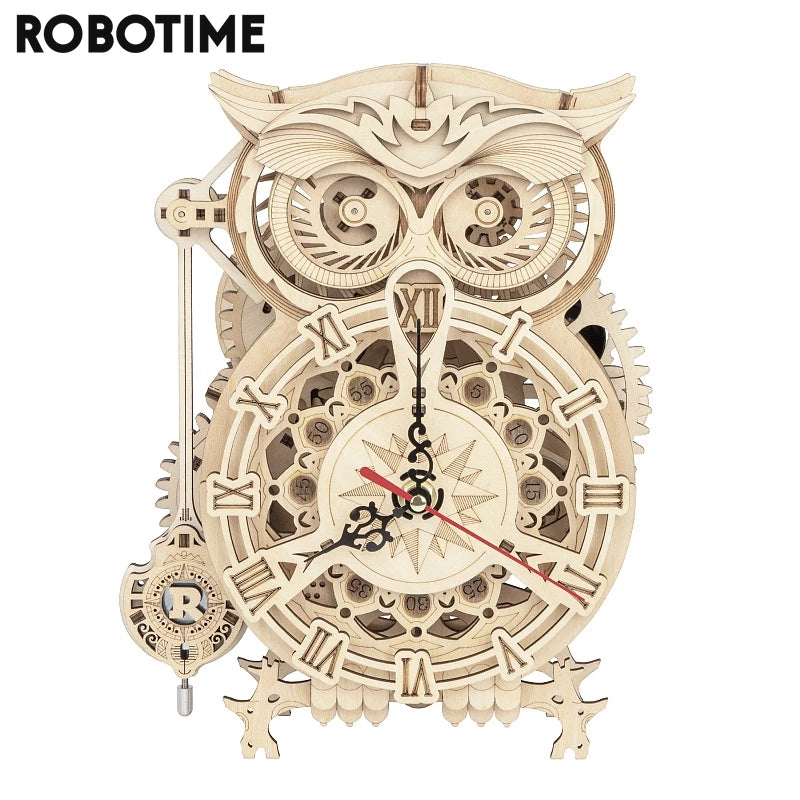 Robotime Rokr Jouets créatifs à monter soi-même Horloge hibou 3D en bois Kit de construction pour enfants Cadeaux de Noël Décoration intérieure LK503