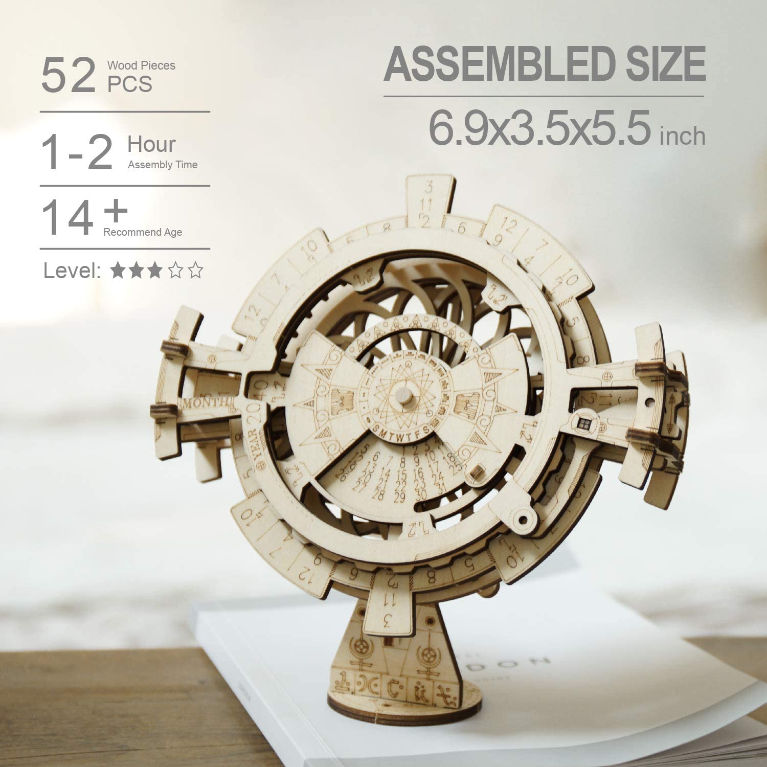 ROKR Puzzle 3D en bois à monter soi-même, calendrier perpétuel, jouet pour enfants.