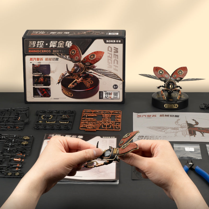 Robotime Rokr Puzzle 3D en métal, jeu de rhinocéros et scarabée, style punk, cadeau d'anniversaire, assemblage facile, jouet de conception mécanique - MI01
