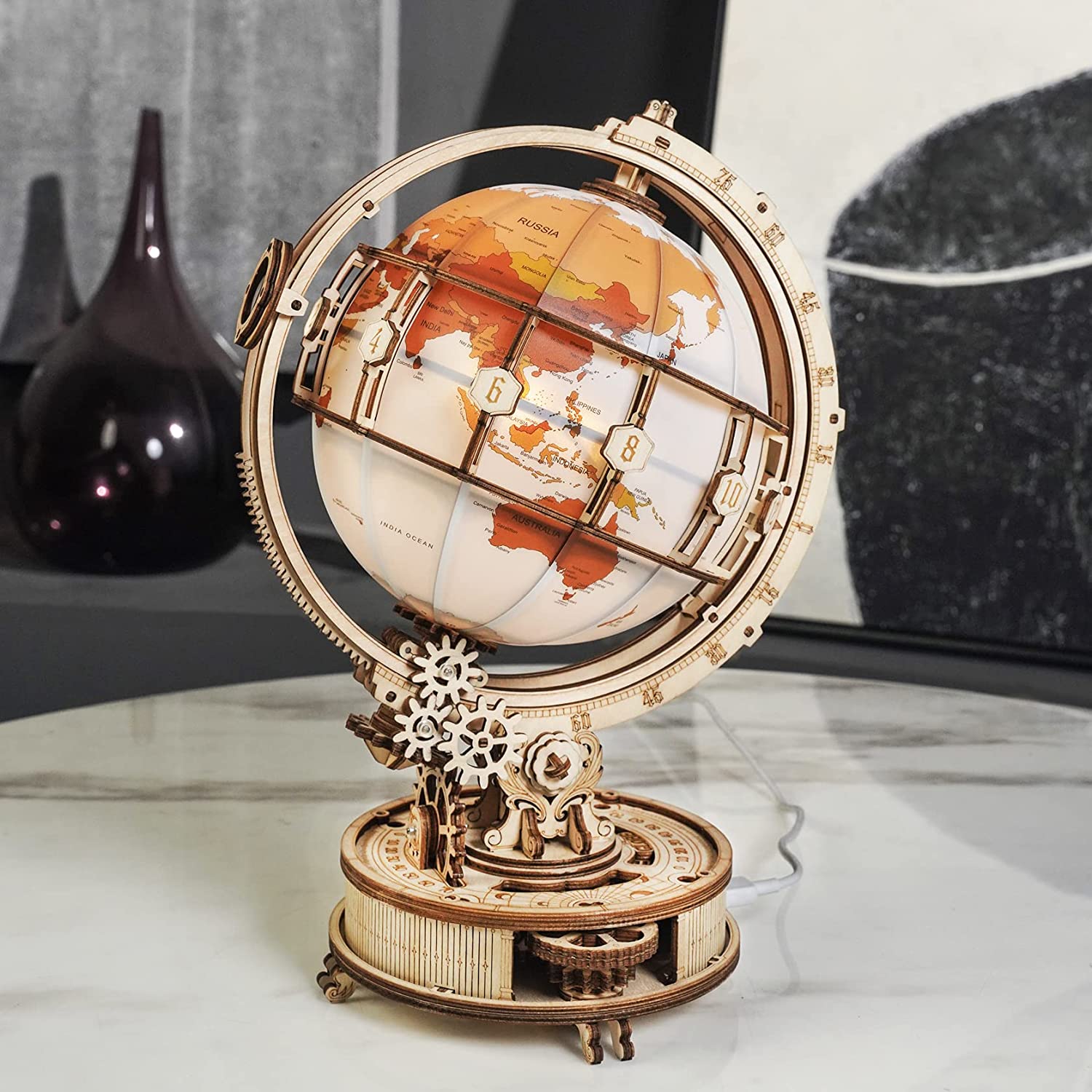 Rokr Globe Lumineux 3D en Bois - Kit de Construction de Modèle en Bois 180 Pièces - Jouet