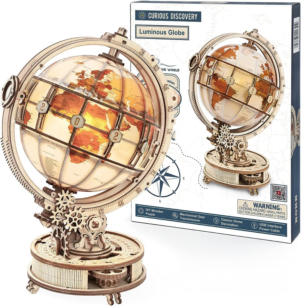 Rokr Globe Lumineux 3D en Bois - Kit de Construction de Modèle en Bois 180 Pièces - Jouet