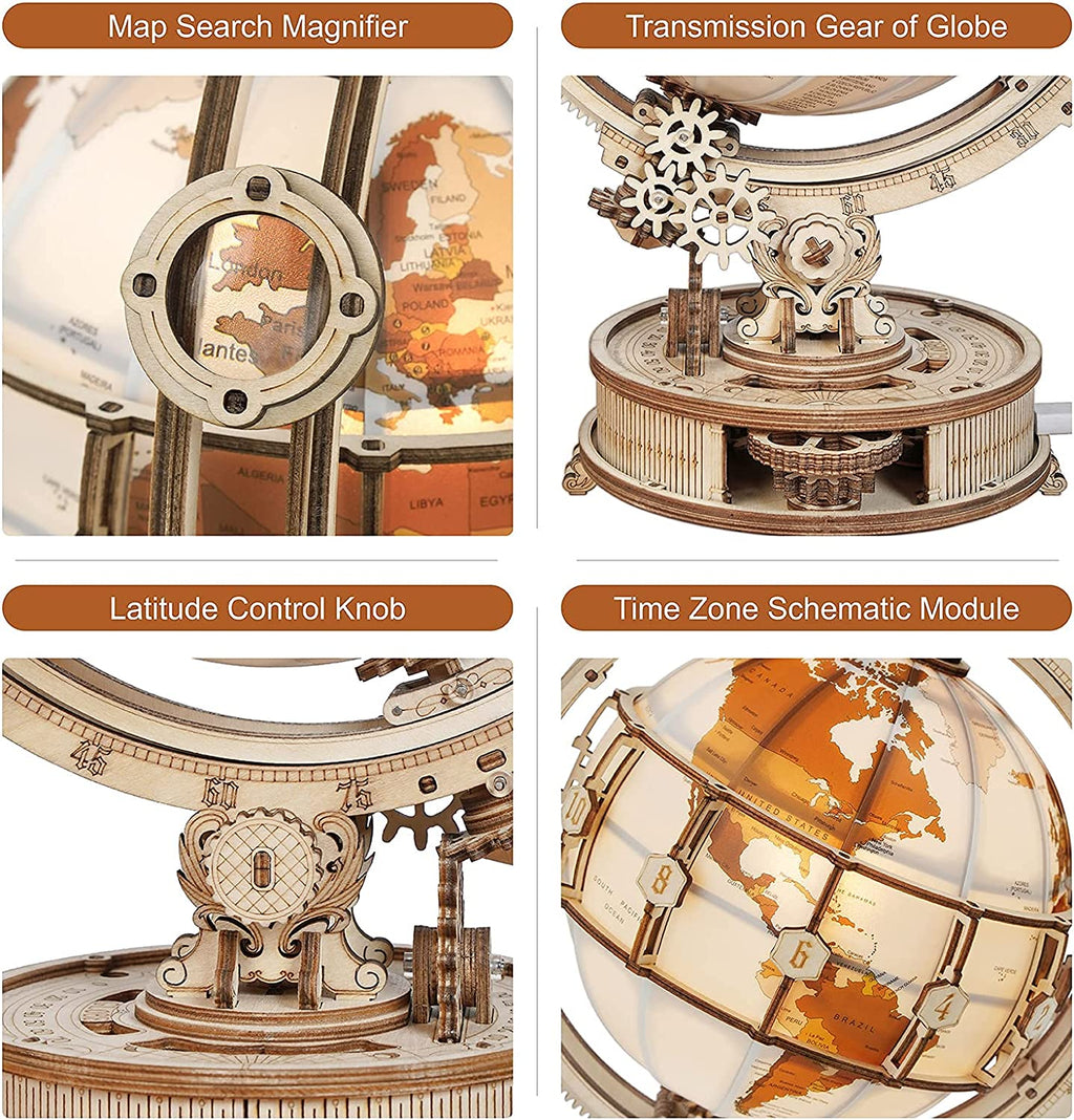 Rokr Globe Lumineux 3D en Bois - Kit de Construction de Modèle en Bois 180 Pièces - Jouet