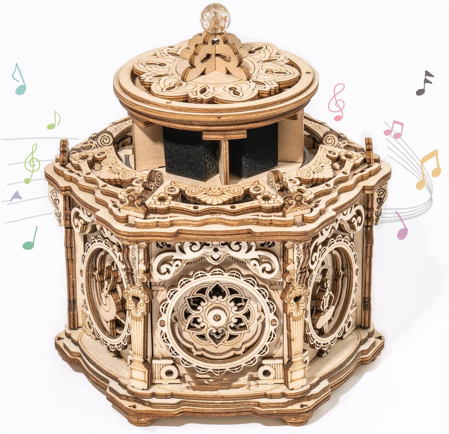 Robotime Rokr Kit de boîte à musique mécanique à monter soi-même, puzzle 3D en bois pour adultes - Jardin secret