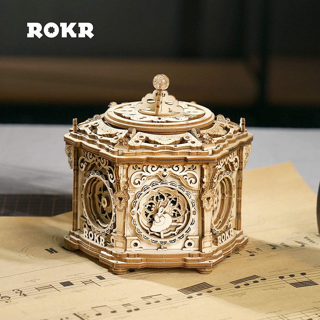 Robotime Rokr Kit de boîte à musique mécanique à monter soi-même, puzzle 3D en bois pour adultes - Jardin secret