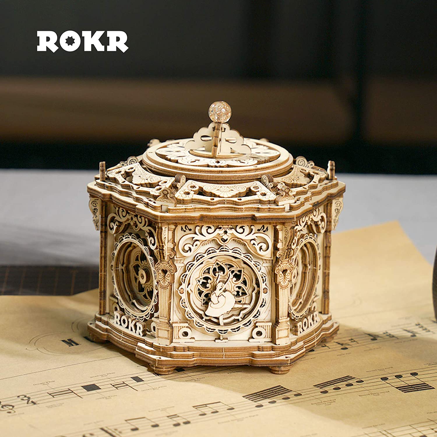 Robotime Rokr Kit de boîte à musique mécanique à monter soi-même, puzzle 3D en bois pour adultes - Jardin secret