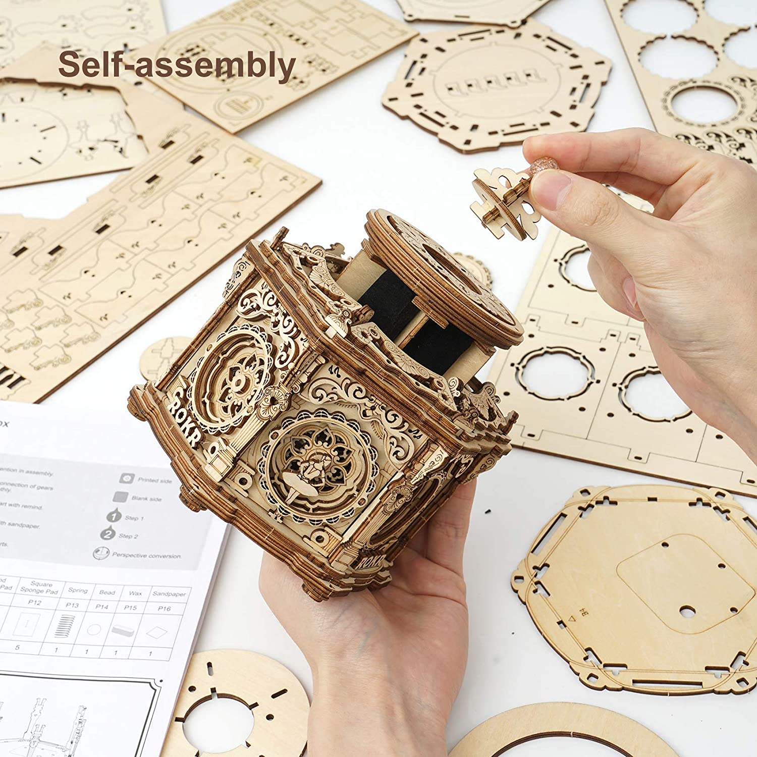 Robotime Rokr Kit de boîte à musique mécanique à monter soi-même, puzzle 3D en bois pour adultes - Jardin secret
