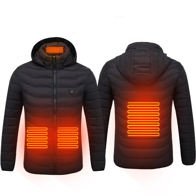 Veste chauffante d'hiver, manteau en coton électrique USB, fermeture éclair, vêtement thermique chauffant, gilet chauffant pour homme