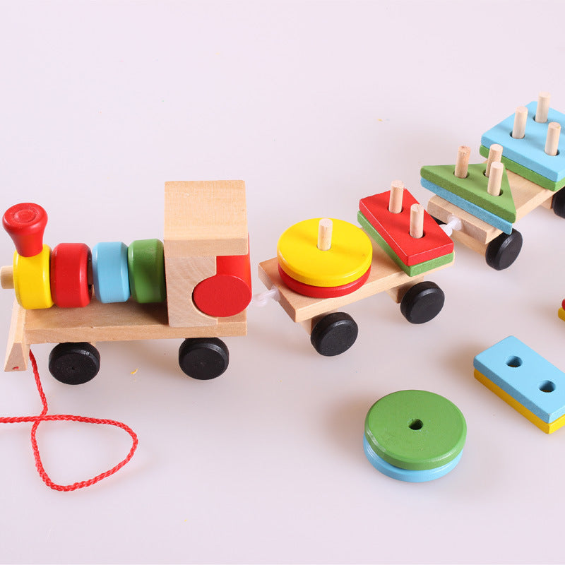 Train en bois, tracteur en trois parties, jouet puzzle éducatif pour enfants