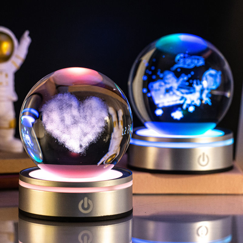 Boule de cristal lumineuse sculptée en 3D avec dégradé de couleurs, petite lampe de nuit, décoration intérieure, sélection de cadeaux