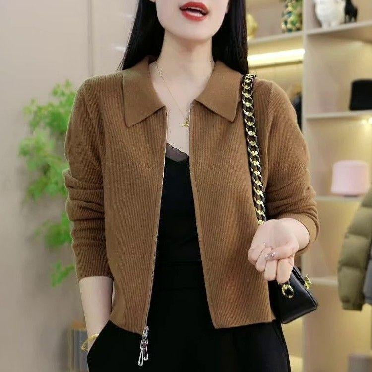 Veste courte zippée polyvalente et ample pour femme