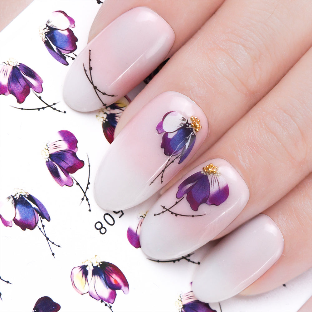 1 autocollant pour ongles papillon et fleur, transfert à l'eau, pour décoration d'ongles, tatouage, manucure, outils, pointe JISTZ508