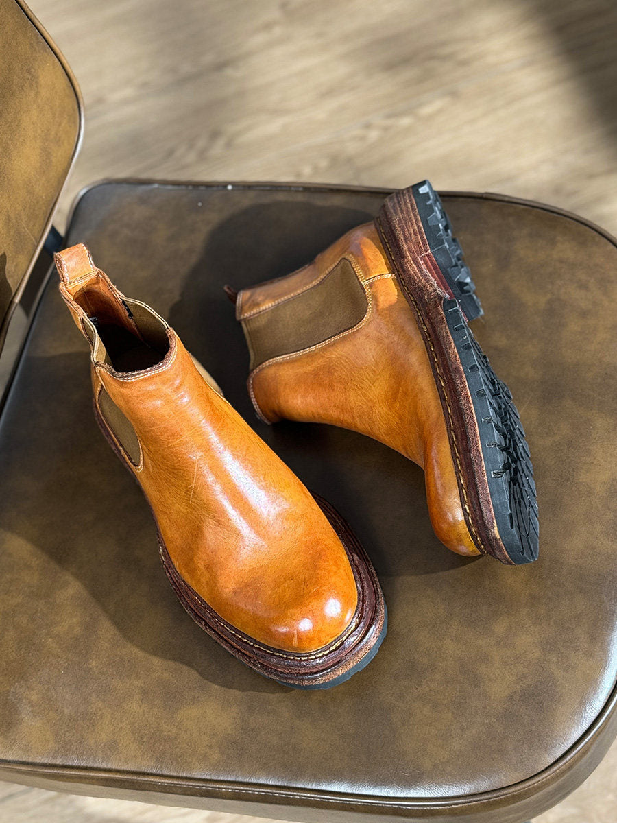 Bottes en cuir vintage pour hommes, à semelle épaisse et rehaussantes