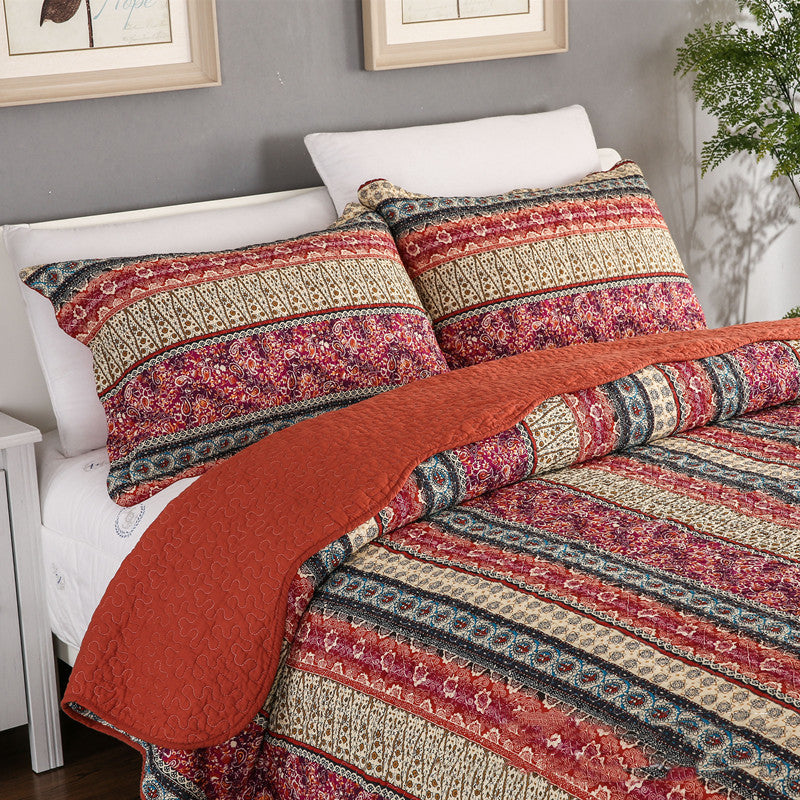Ensemble de trois pièces de couette en coton et lin, style coton lavé.