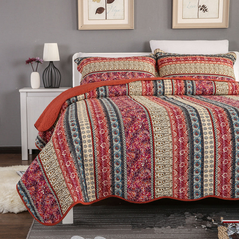 Ensemble de trois pièces de couette en coton et lin, style coton lavé.
