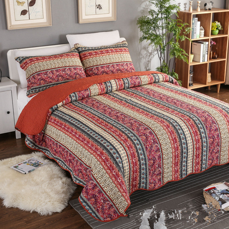 Ensemble de trois pièces de couette en coton et lin, style coton lavé.