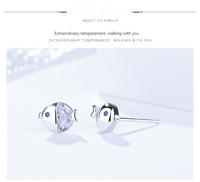 Boucles d'oreilles puces Gourami en argent sterling S925, style passe-partout et motif baiser frais
