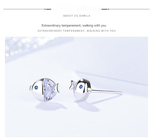 Boucles d'oreilles puces Gourami en argent sterling S925, style passe-partout et motif baiser frais