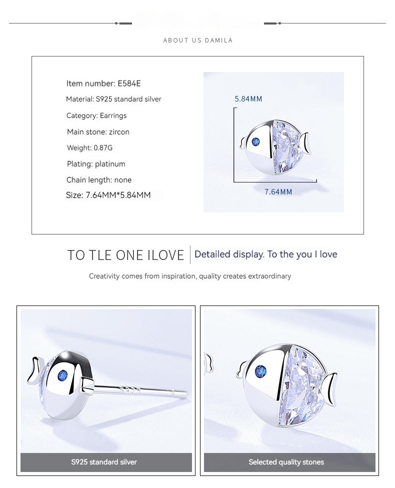 Boucles d'oreilles puces Gourami en argent sterling S925, style passe-partout et motif baiser frais