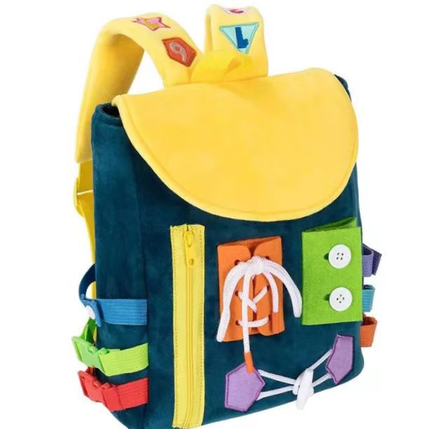 Sac à dos tableau d'activités pour tout-petits avec boucles et jouets d'éveil pour développer les compétences de base de la vie quotidienne