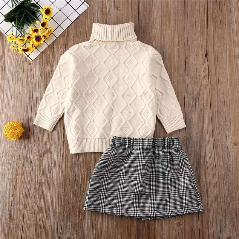 Ensemble fille - Pull col roulé et jupe à carreaux