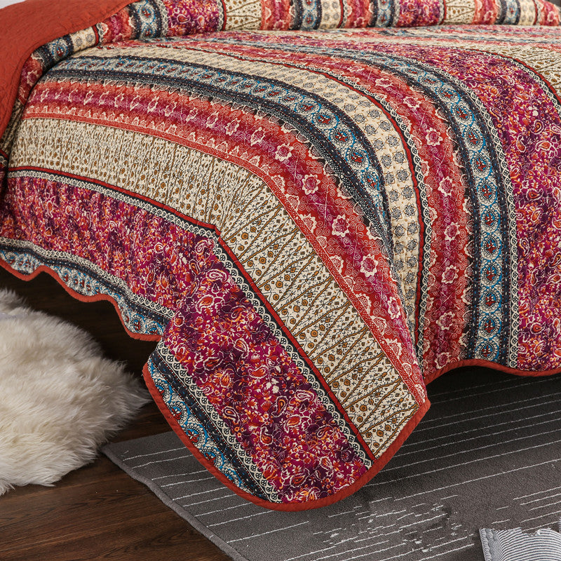 Ensemble de trois pièces de couette en coton et lin, style coton lavé.