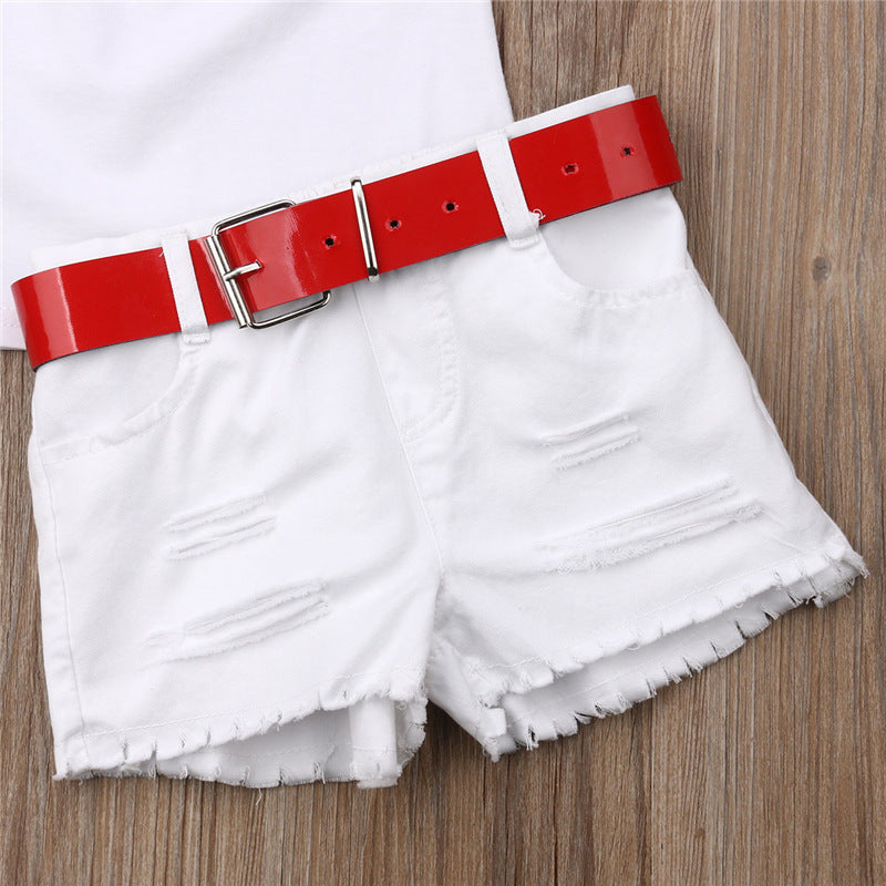 Ensemble fille - Short jean et haut rose