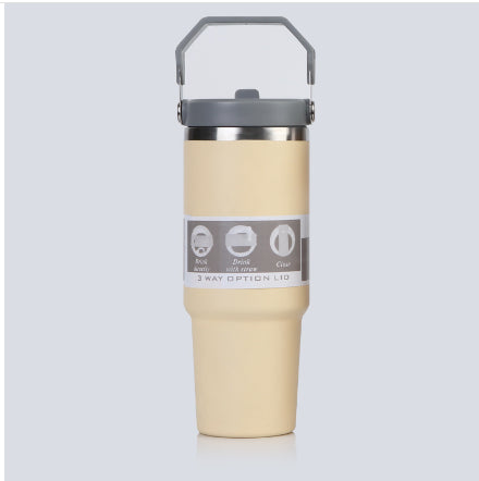 Gobelet de voiture portable en acier inoxydable, gourde de sport et de voyage avec poignée et couvercle, tasse à café