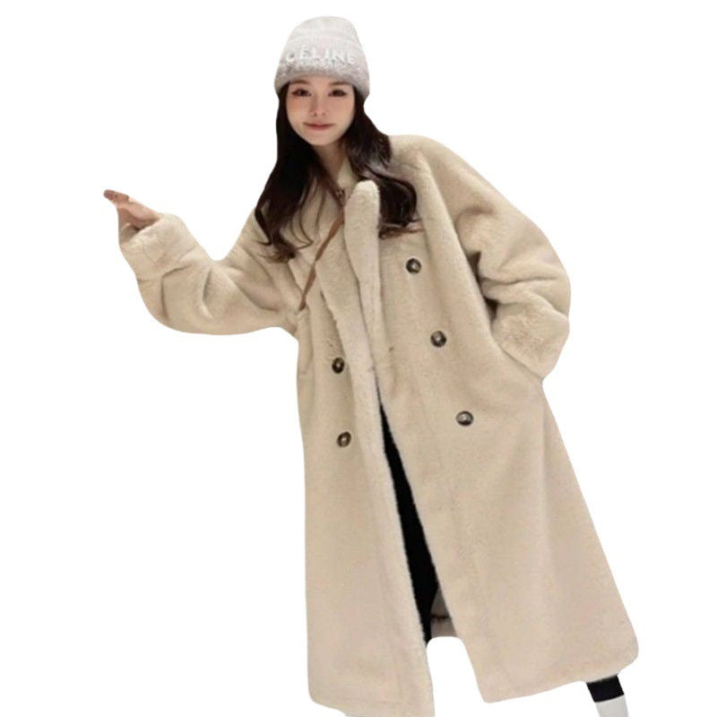 Nouveau manteau en fourrure et cuir ample pour femme, automne hiver.