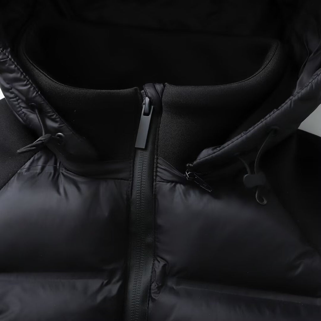 Veste thermique noire patchwork à manches longues et capuche rembourrée en coton