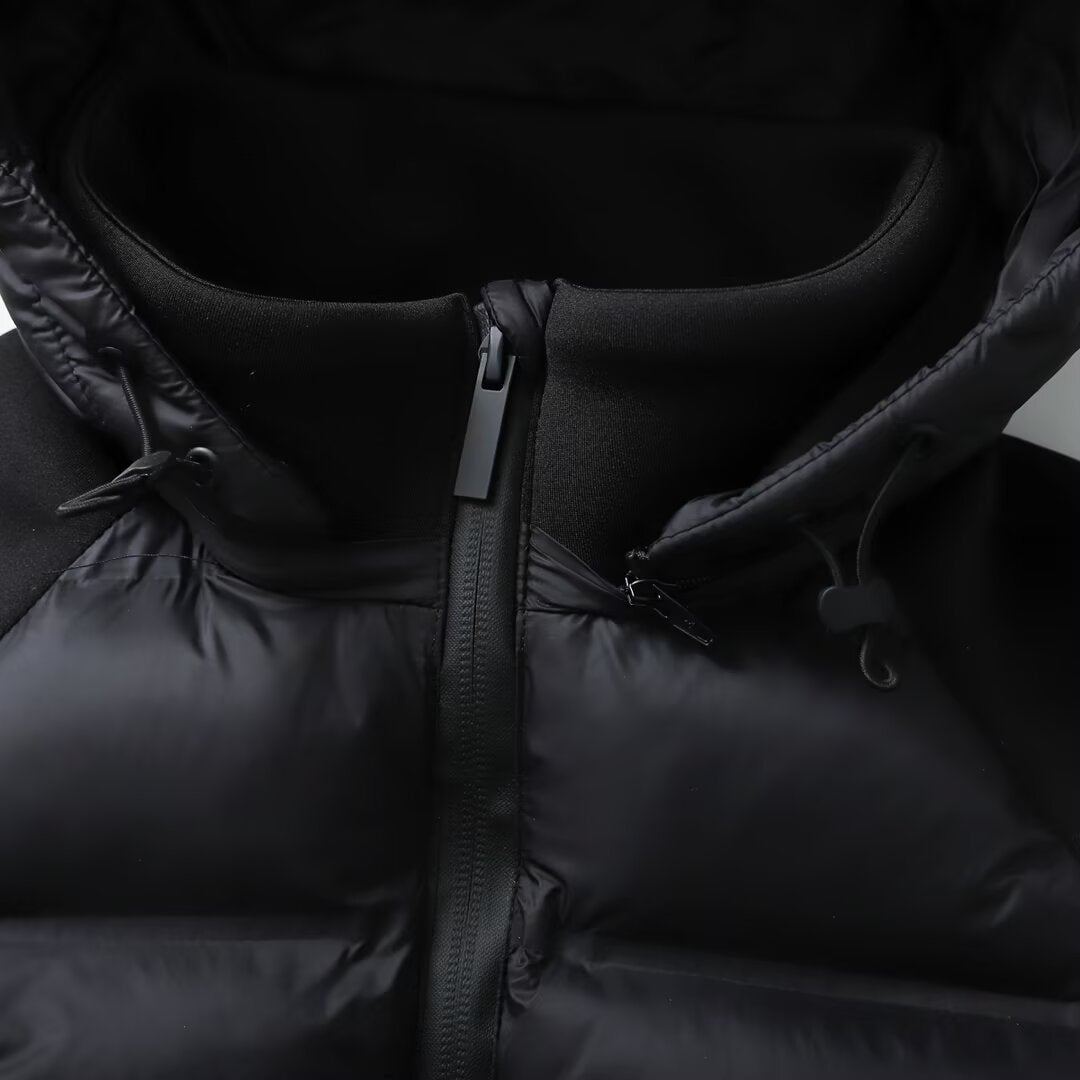 Veste thermique noire patchwork à manches longues et capuche rembourrée en coton