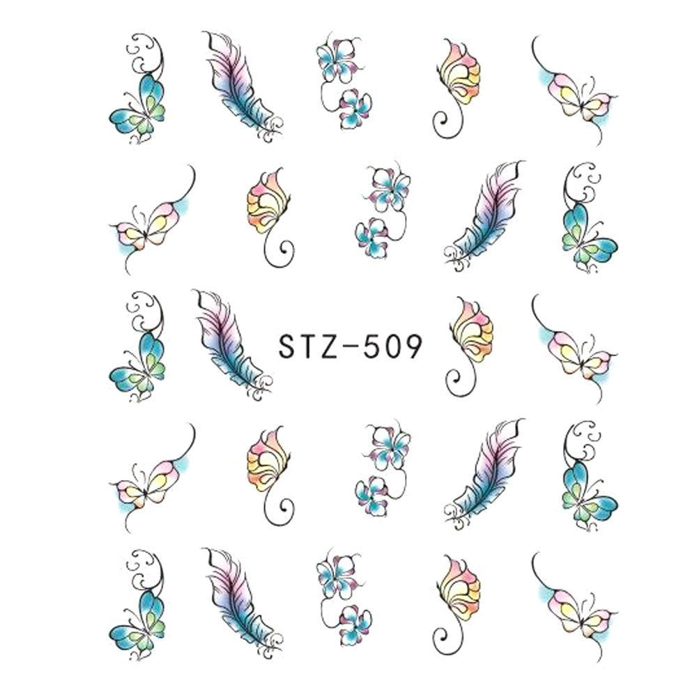 1 autocollant pour ongles papillon et fleur, transfert à l'eau, pour décoration d'ongles, tatouage, manucure, outils, pointe JISTZ508