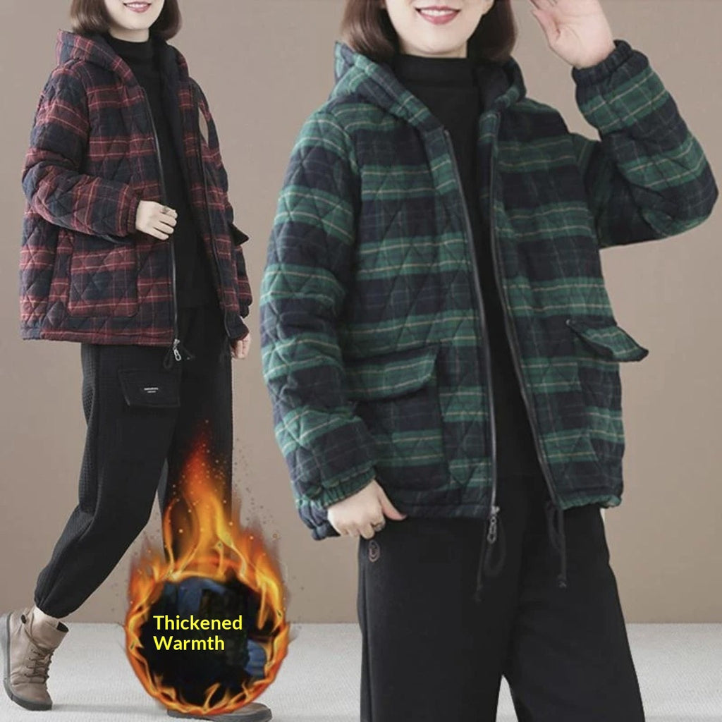 Manteau court matelassé en coton à carreaux pour l'automne et l'hiver