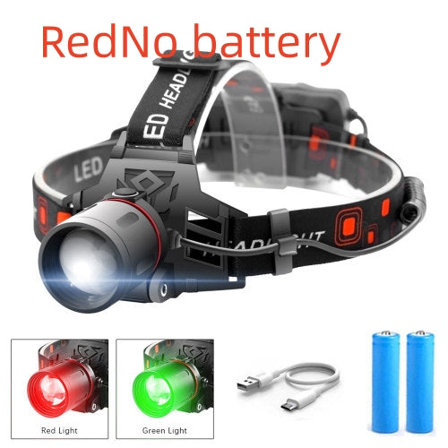 Lampe frontal, Phare zoom T6 à lumière blanche, verte et rouge