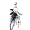 Pendentif porte-clés de voiture bohème attrape-rêves en plume et opale, alliage et métal.