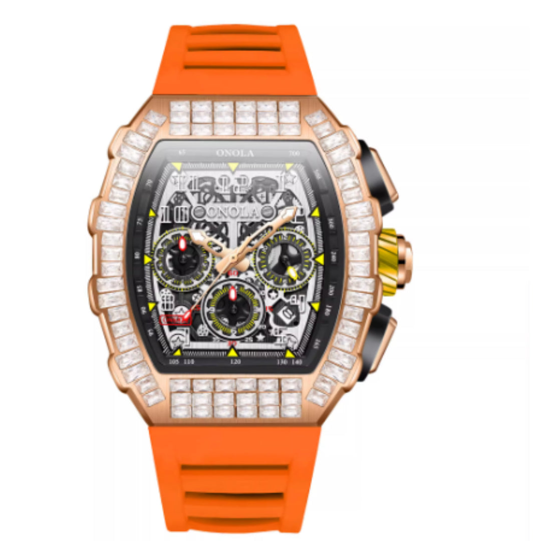 Montre de luxe carrée pour homme avec diamants et motif étoile
