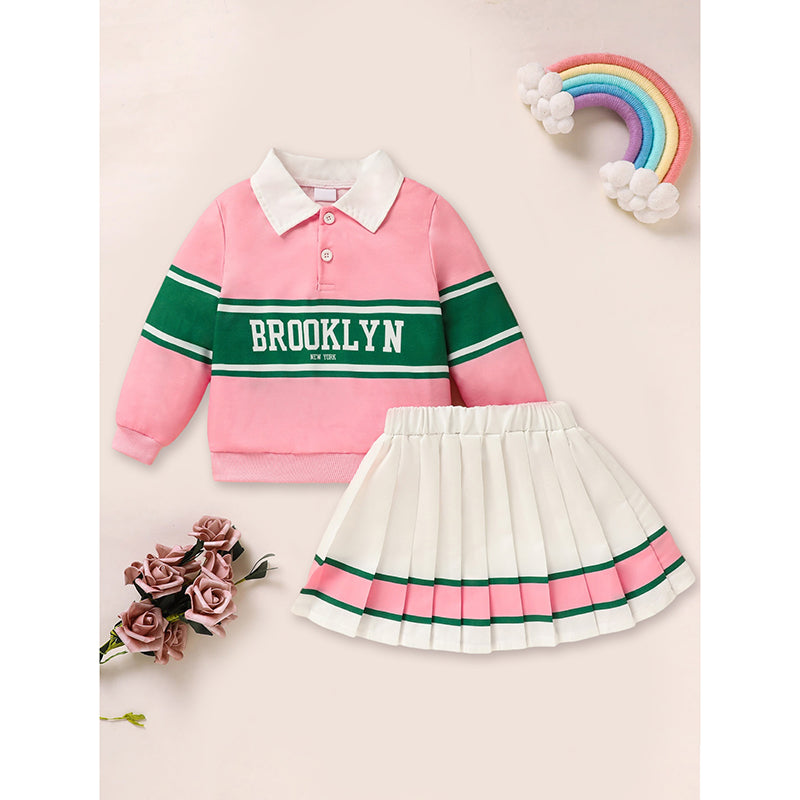 Ensemble 2 pièces fille - Sweat imprimé et jupe plissée