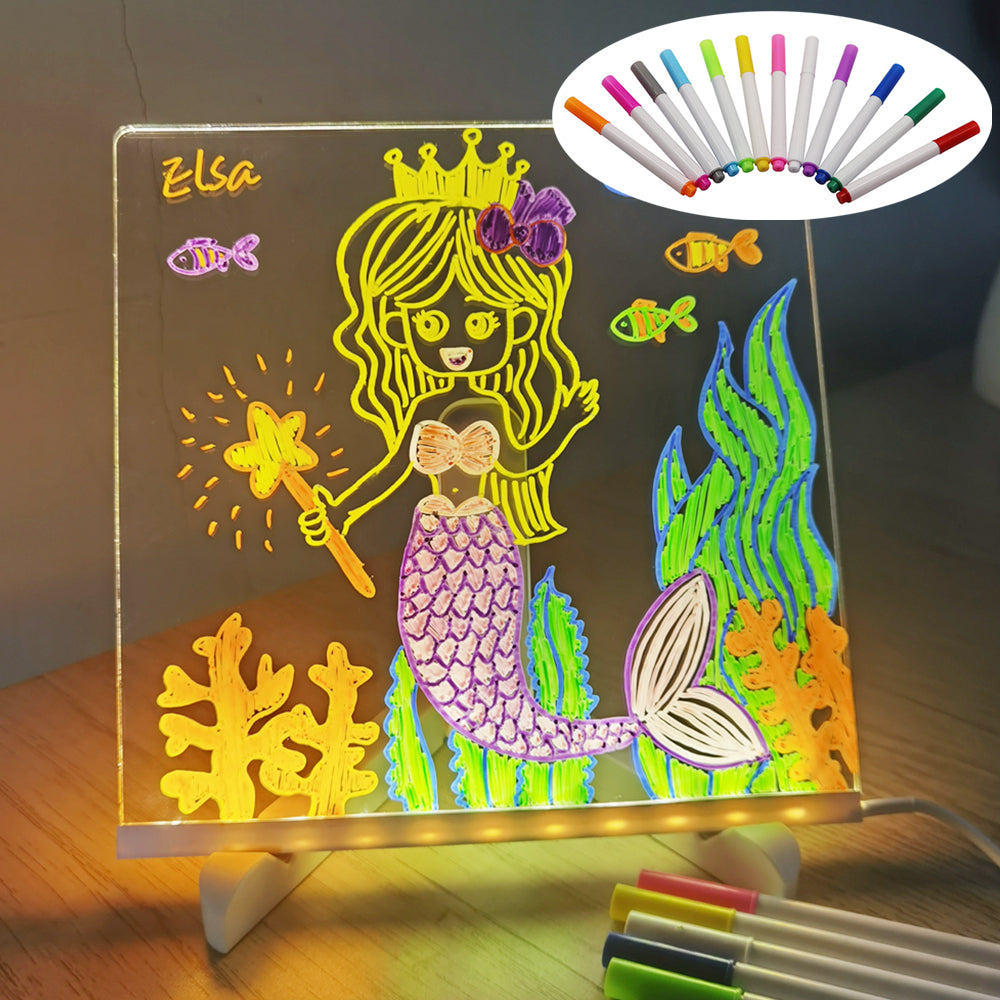 Tableau de notes LED en acrylique à monter soi-même, veilleuse, lampe de bureau LED USB avec 7 stylos, lampe pour noter les moments du quotidien et peindre