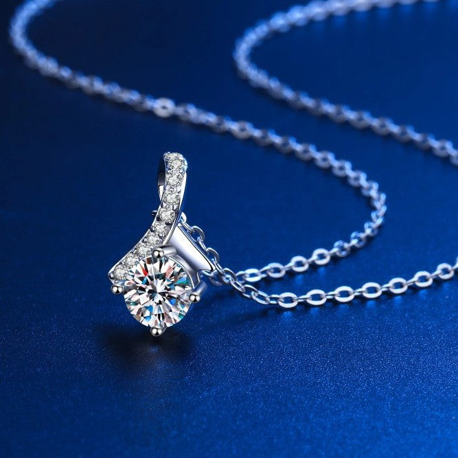 Collier en argent S925 plaqué or blanc et pierres de moissanite