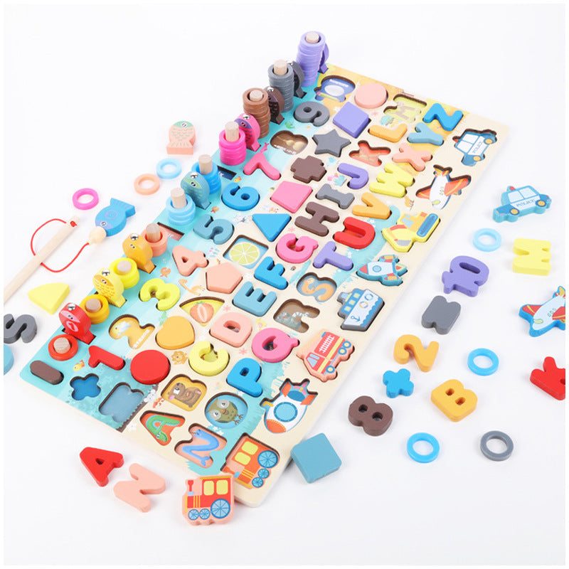 Jouets éducatifs Montessori en bois pour enfants : tableau de pêche mathématique, jeux Montessori pour les enfants de 1 à 3 ans.