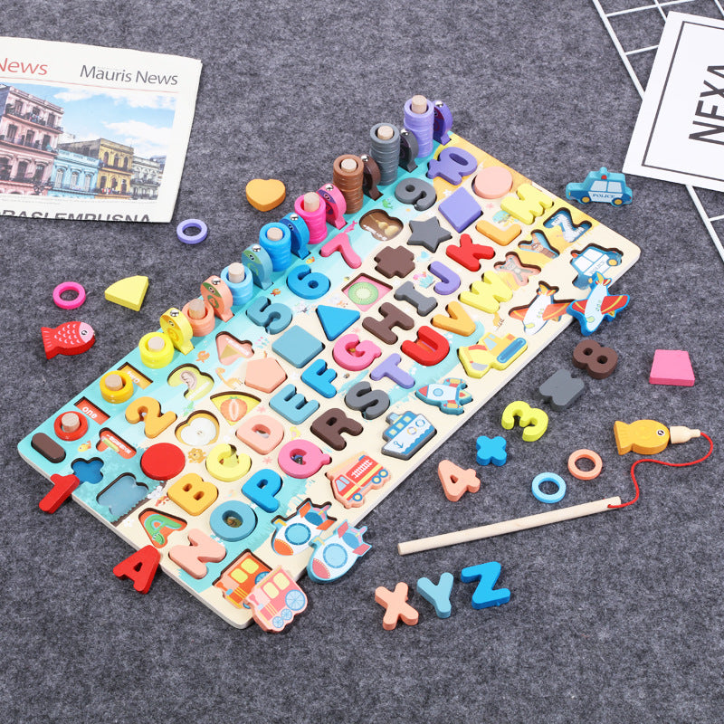 Jouets éducatifs Montessori en bois pour enfants : tableau de pêche mathématique, jeux Montessori pour les enfants de 1 à 3 ans.