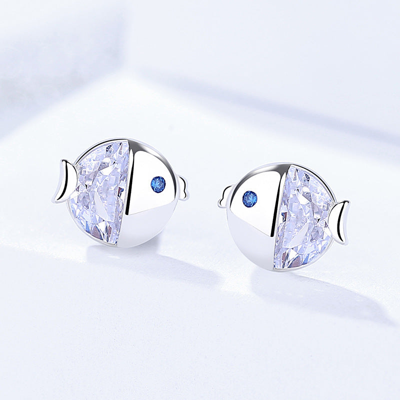 Boucles d'oreilles puces Gourami en argent sterling S925, style passe-partout et motif baiser frais
