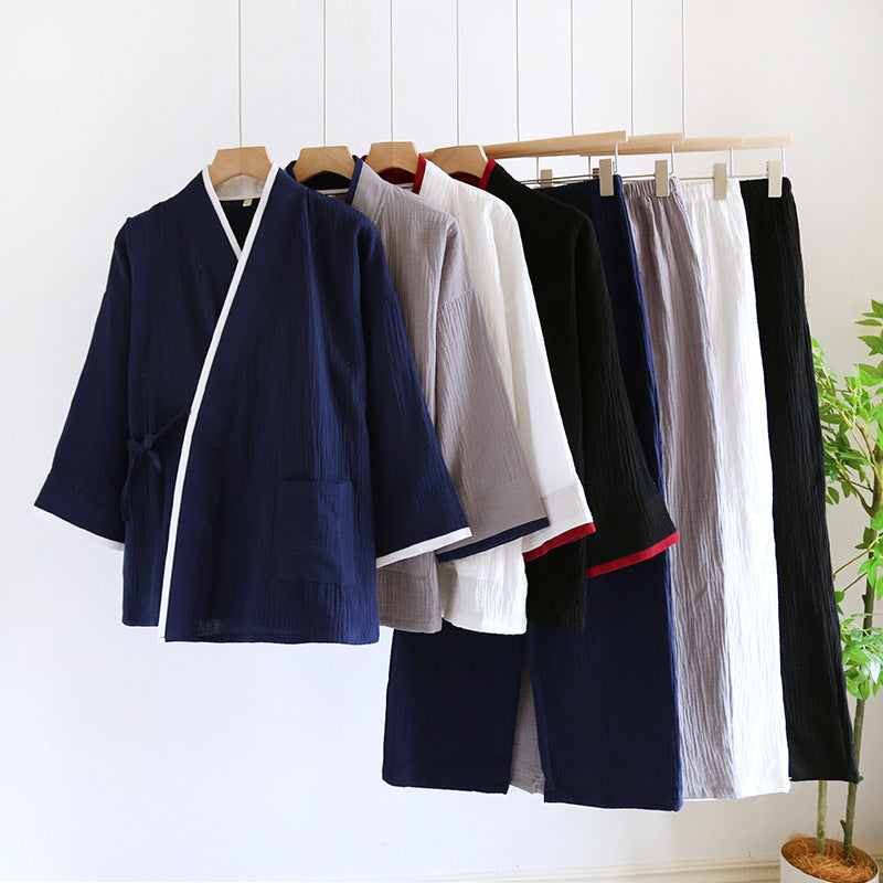 Ensemble kimono Hanfu pour homme en gaze de coton pur