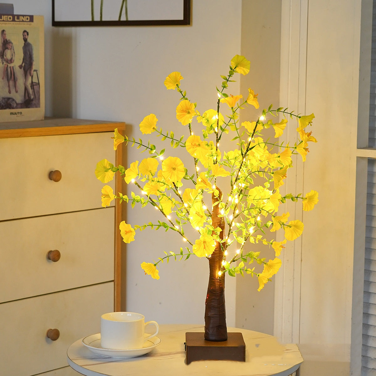 Lampe de table LED en forme d'arbre à feuilles vertes, décoration pour chambre à coucher
