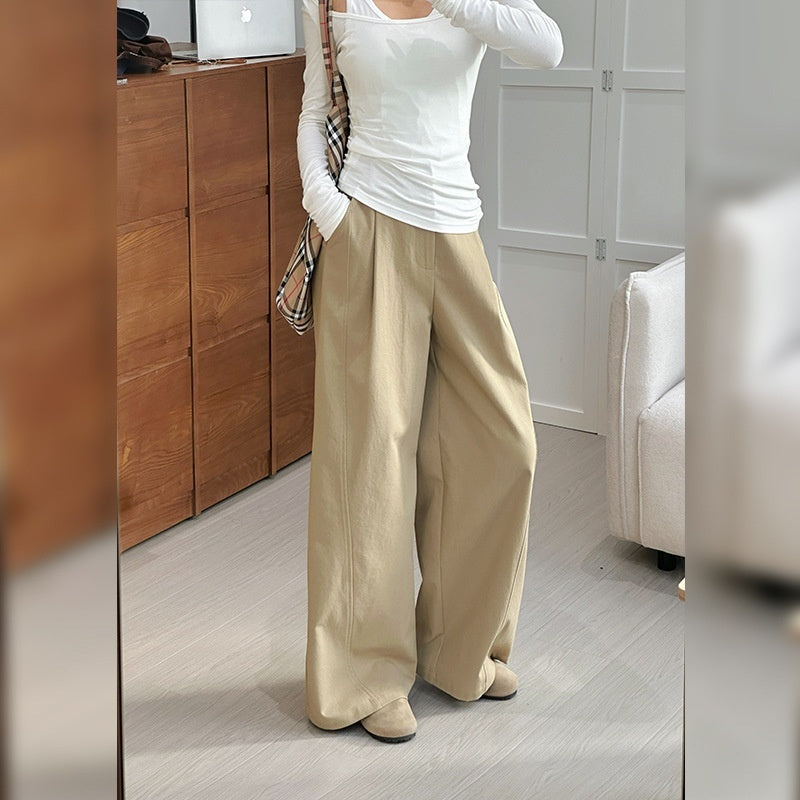Pantalon décontracté ample à taille haute et jambes larges pour femme