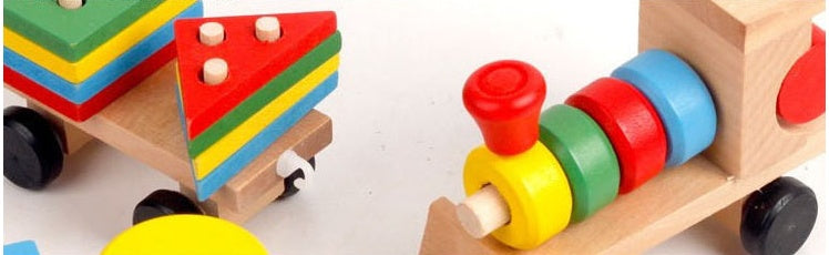 Train en bois, tracteur en trois parties, jouet puzzle éducatif pour enfants