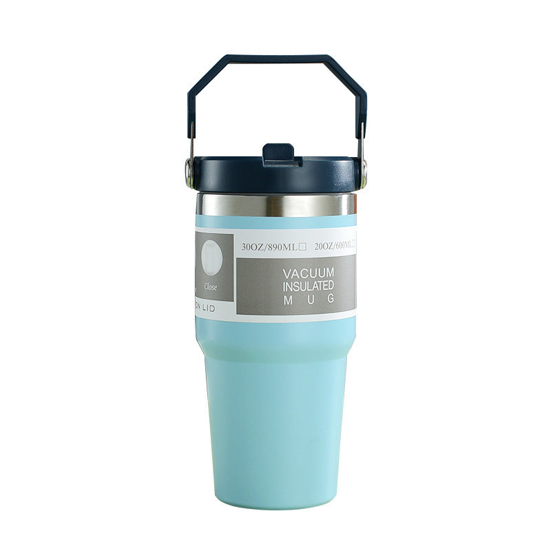 Gobelet de voiture portable en acier inoxydable, gourde de sport et de voyage avec poignée et couvercle, tasse à café