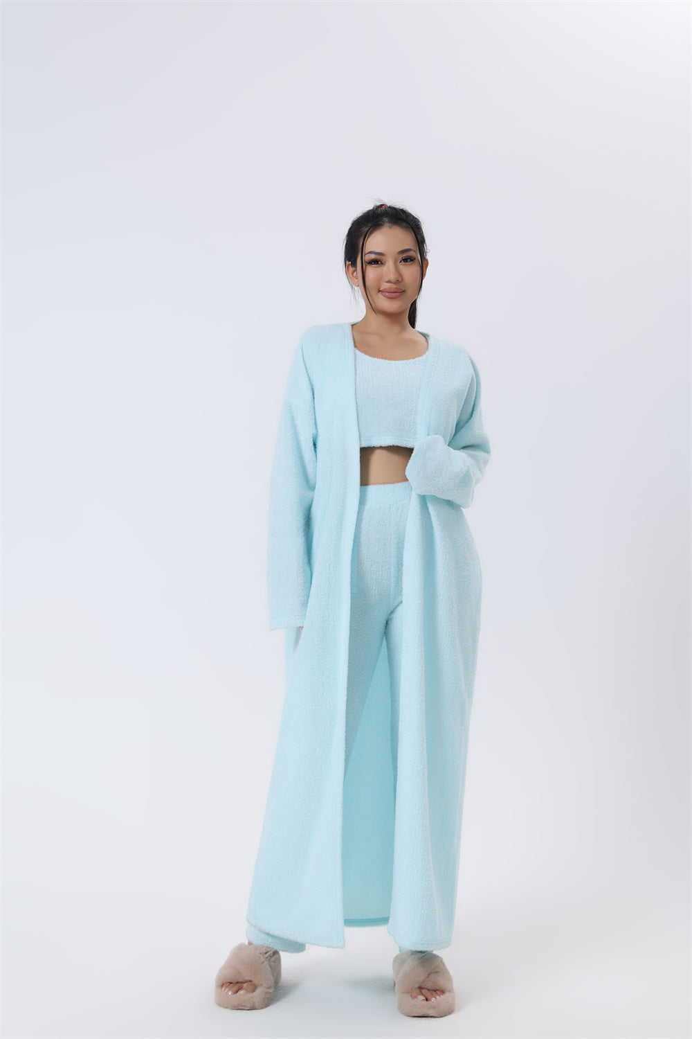 Ensemble pyjama confortable, ensemble de détente 3 pièces, vêtements d'intérieur mignons, ensembles chauds, ensemble assorti, ensemble de détente, ensembles pantalon 3 pièces, robe d'hiver pour femme