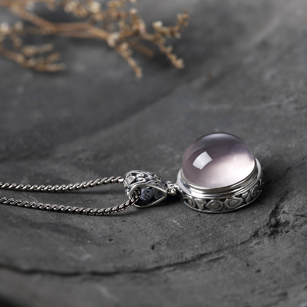 Collier en argent S925 et quartz Ross naturel pour femme