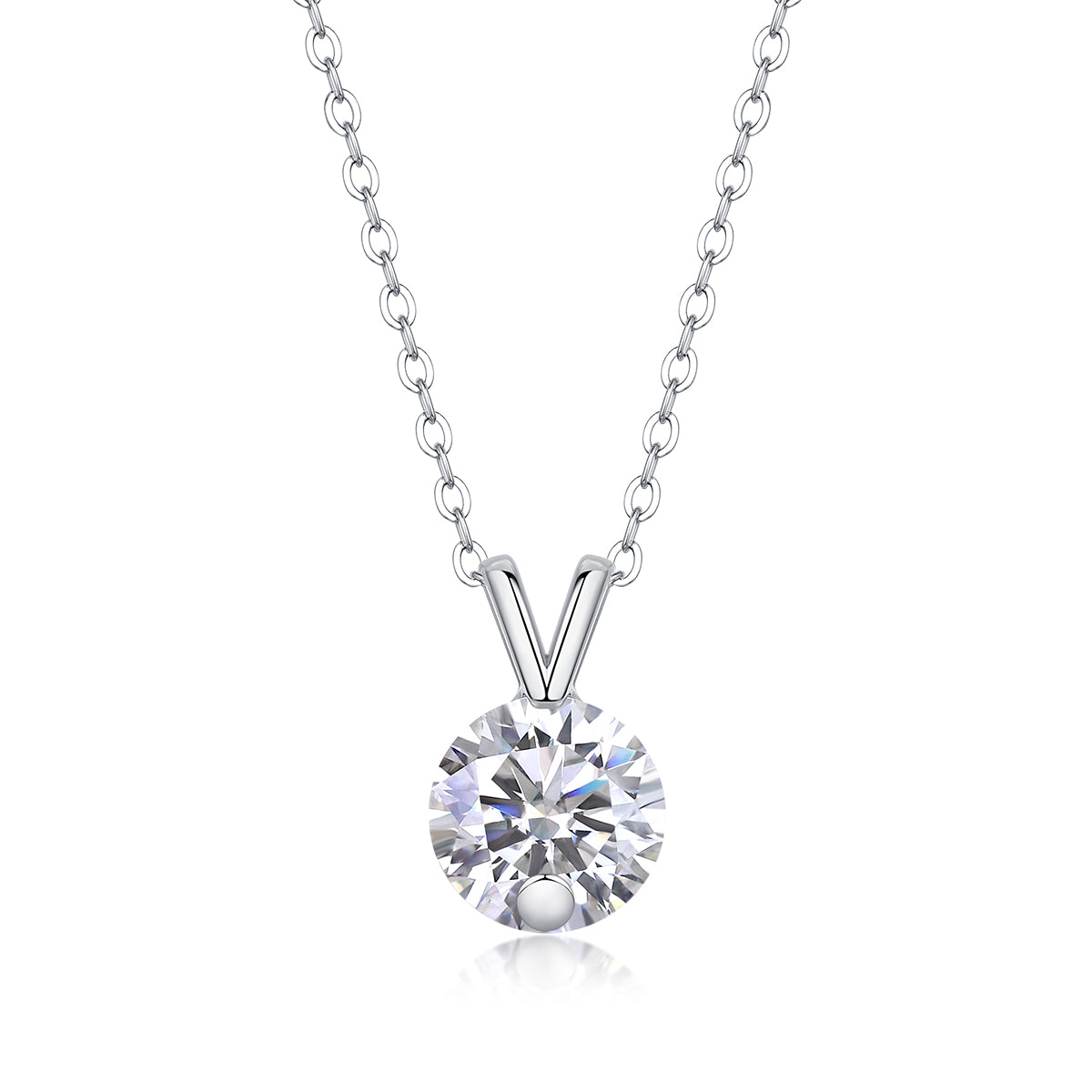 Pendentif en forme de V - Un bijou de luxe et tendance serti d'un diamant Moissan de 2 carats, en argent sterling S925 plaqué platine.