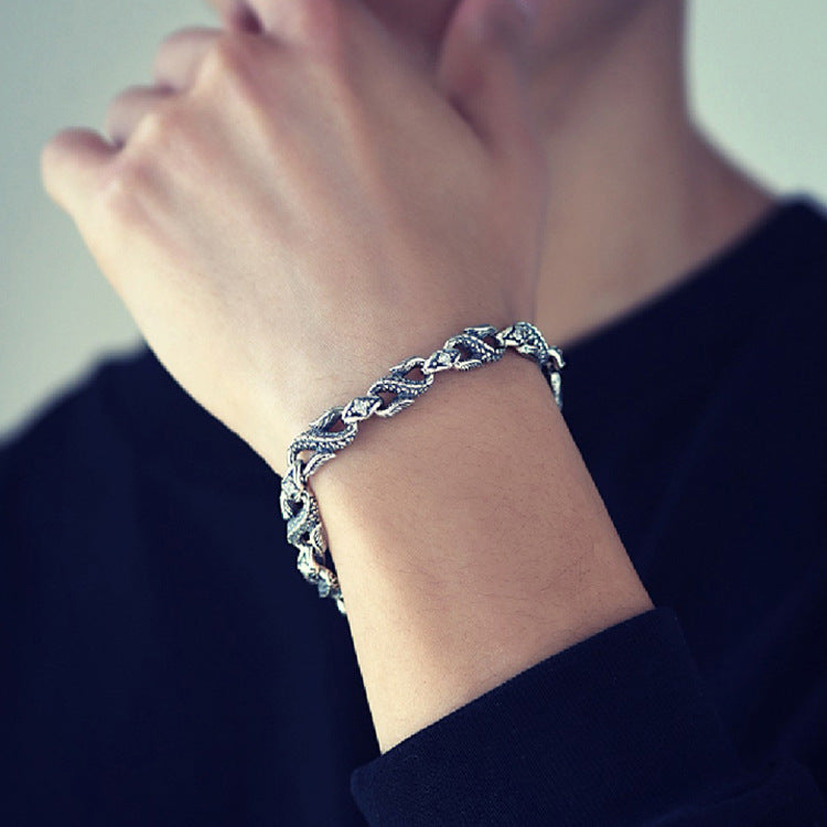 Bracelet pour homme en argent 925, motif dragon du zodiaque